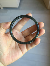Load image into Gallery viewer, 58.8mm Type A 100% Natural dark green/black/blue/gray with flying snow Guatemala slim round cut Jadeite bangle PJ44-0687