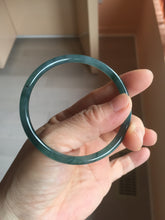 Load image into Gallery viewer, 56.5mm Certified Type A 100% Natural icy watery dark green/gray/black Guatemala skinny round cut Jadeite bangle PJ85-0601