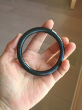 Load image into Gallery viewer, 58.6mm Certified type A 100% Natural dark green black MoCui(墨翠) round cut Jadeite bangle PC150-0687