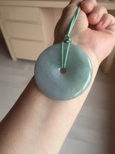 Load image into Gallery viewer, 50.2mm 100% Natural oily light green/purple/gray jadeite Jade Safety Guardian Button(donut) Pendant/worry stone F144