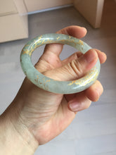 Load image into Gallery viewer, 56.5mm 100% Natural type A light green white carved and golden-painted chubby round cut Jadeite Jade bangle PA170-2942