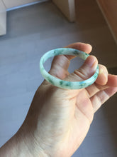 Load image into Gallery viewer, 51mm Certified Type A 100% Natural icy watery light green with green floating flowers thin Jadeite Jade bangle PJ57-1885