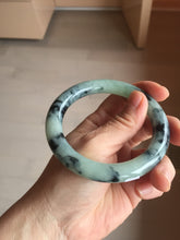 Load image into Gallery viewer, 58.3mm Certified Type A 100% Natural light green with flying dark green flowers chubby round cut Jadeite bangle PE20-5954