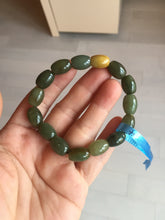 Load image into Gallery viewer, 100% Natural 12x9mm green/yellow olives shape nephriteJade bead bracelet group HE92