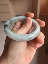 Load image into Gallery viewer, 54mm 100% Natural type A icy watery green white carved flowers and golden-painted Jadeite Jade bangle PB285