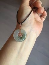 Load image into Gallery viewer, 23.8mm Type A 100% Natural icy watery dark green/clear Seaweed Forest Jadeite Safety Guardian Button donuts pendant PF44