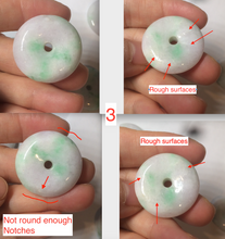 Load image into Gallery viewer, 27-30mm 100% Natural green/purple with sunny green floating flowers jadeite Jade Safety Guardian Button(donut) Pendant/worry stone BF92