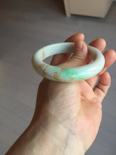 Load image into Gallery viewer, 55.2mm 100% Natural type A sunny green white beige (白底青) carved branches and flowers and golden-painted Jadeite Jade bangle PH184