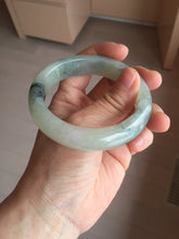 Load image into Gallery viewer, 55.5mm certified type A 100% Natural icy watery light green with dark green flowers jadeite jade bangle PH59-1059