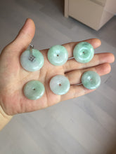 Load image into Gallery viewer, 23.5-27.7mm 100% Natural apple green/white jadeite Jade Safety Guardian Button(donut) Pendant group BK112
