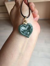 Load image into Gallery viewer, 100% Natural type A dark green/blue/black heart pinky promise(执子之手,与子偕老) Guatemala jadeite Jade pendant AX143