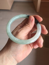 Load image into Gallery viewer, 58.4mm Certified Type A 100% Natural light green with flying dark green flowers round cut Jadeite bangle PE22-5861