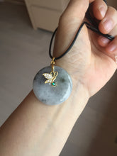 Load image into Gallery viewer, 35.3mm 100% natural black white yellow jadeite jade(Wuji, 乌鸡) Safety Guardian Button donuts pendant /worry stone/decor PH65