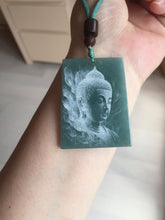 Load image into Gallery viewer, 100% Natural type A green/blue/gray Guatemala jadeite Jade shadow carving buddha pendant necklace BP114