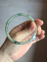 Load image into Gallery viewer, 57.2mm Certified Type A 100% Natural sunny green/white with dark green floating flowers super slim round cut Jadeite bangle PD49-5740