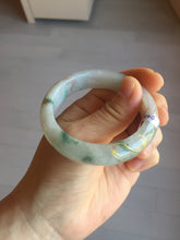Load image into Gallery viewer, 51mm certified 100% natural Type A light green red with green floating flowers carved and golden-painted jadeite jade bangle PF80-6081