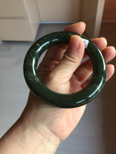 Load image into Gallery viewer, 55.2mm certified 100% Natural dark green/black Ocean Waves chubby round cut nephrite bangle HN185-0878