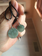 Load image into Gallery viewer, 100% natural icy watery dark green/gray jadeite jade safe and sound couple pendant pair BG4