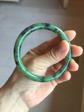 Load image into Gallery viewer, 58.4mm Certified 100% Natural Fresh Young Green/Dark Green/Black Green Ink Painting (绿水墨) Round Cut Nephrite (Wulanhai 乌兰海碧玉) Bangle HN172-7314