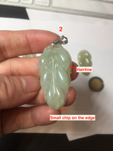 Load image into Gallery viewer, 100% natural icy watery clear green white type A jadeite jade leaf pendant group E54