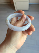 Load image into Gallery viewer, 57m Type A 100% Natural light purple white carved branches and flowers and golden-painted jadeite jade bangle BH132