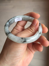 Load image into Gallery viewer, 51.5mm certificated Type A 100% Natural icy watery light green/white with dark green floating flowers chinese ink painting oval Jadeite Jade bangle PB125-7411
