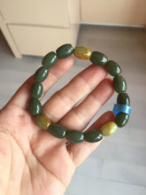 Load image into Gallery viewer, 100% Natural 12x9mm green/yellow olives shape nephriteJade bead bracelet group HE92