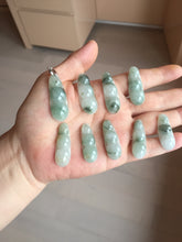 Load image into Gallery viewer, Type A 100% Natural icy watery white/green with green floating flowers Four Seasons Fortune Beans jadeite jade group AU79