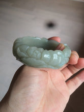 Load image into Gallery viewer, 53mm 100% natural light green/gray Quartzite (Shetaicui jade) 3D carved Magpie and Peony bangle XY62