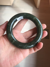 Load image into Gallery viewer, 59mm certified 100% Natural dark green/gray/black (nebula dust) chubby round cut nephrite Jade bangle HN128-0206