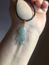 Load image into Gallery viewer, 100% natural type A icy watery light green blue gray Guatemala jadeite little alien hero pendant PE26