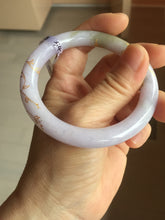 Load image into Gallery viewer, 54.5m Type A 100% Natural light purple brown white carved branches and flowers and golden-painted round cut jadeite jade bangle BH128