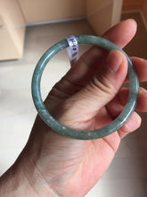 Load image into Gallery viewer, 56mm Type A 100% Natural Light Green/Gray/Black/Brown “Reed Flowers & Snow” Guatemala Slim Round Cut Jadeite Bangle PJ128-1410