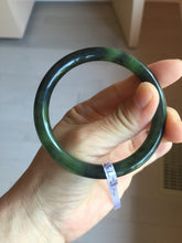 Load image into Gallery viewer, 56.5mm Certified 100% Natural Dark Green/Black Green Ink Painting (绿水墨) Round Cut Nephrite (Wulanhai 乌兰海碧玉) Bangle HN167-7332