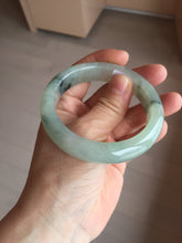 Load image into Gallery viewer, 55.5mm certified type A 100% Natural icy watery light green with dark green flowers jadeite jade bangle PH59-1059