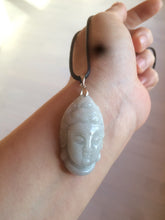 Load image into Gallery viewer, 39mm 100% natural light green/white Guanyin jadeite jade pendant/hand held BF91