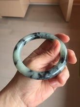 Load image into Gallery viewer, 58.3mm Certified Type A 100% Natural light green with flying dark green flowers chubby round cut Jadeite bangle PE20-5954