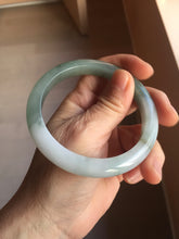 Load image into Gallery viewer, 57.5mm certified 100% natural Type A watermelon-rind green white Cool White Base with Misty Green Patches jadeite bangle PE18-2116