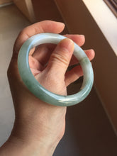 Load image into Gallery viewer, 57.5mm certified 100% natural Type A watermelon-rind green white Cool White Base with Misty Green Patches jadeite bangle PE18-2116