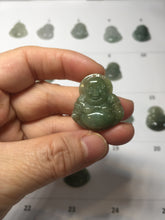 Load image into Gallery viewer, 100% Natural type A icy watery oily dark green(油青) happy Buddha jadeite pendant BS126