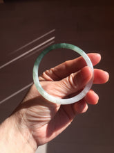 Load image into Gallery viewer, Sold !55.3mm Certified type A 100% Natural icy watery dark green white half mountain half water two-tone(半山半水) slim round cut Jadeite bangle BG218-8579