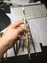 Load image into Gallery viewer, 100% Natural Mottled Green, Olive, and Creamy Yellow Camouflage Color Xiu Jade (Serpentine) Hairpin Group AW60