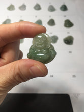 Load image into Gallery viewer, 100% Natural type A icy watery oily dark green(油青) happy Buddha jadeite pendant BS126