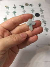 Load image into Gallery viewer, 100% Natural type A light green white with green floating flowers jadeite Jade cross shaped floral pendant necklace BS141