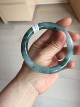 Load image into Gallery viewer, 57.7mm Certified Type A 100% Natural Dark Green Blue Gray Black Moonlit Ink (水墨月色) Round Cut Jadeite Jade Bangle BS148-0737