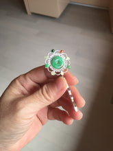 Load image into Gallery viewer, 100% natural Type A sunny green red white Jadeite Bead flower hair clip PD167