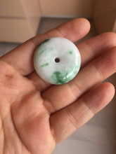 Load image into Gallery viewer, 24-28mm 100% Natural green/purple with sunny green floating flowers jadeite Jade Safety Guardian Button(donut) Pendant/worry stone H152