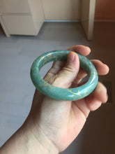 Load image into Gallery viewer, 56mm 100% Natural type A green/gray carved flowers and golden-painted Jadeite Jade bangle PB249-5681
