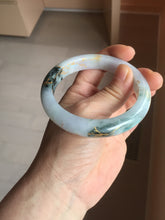 Load image into Gallery viewer, 58mm 100% Natural type A green purple white carved flowers and golden-painted round cut Jadeite Jade bangle PJ64
