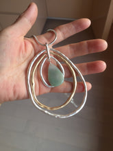 Load image into Gallery viewer, 100% natural Type A light green blue Jadeite water dorp pendant with Layered Gold & Silver Rings Necklace PE29